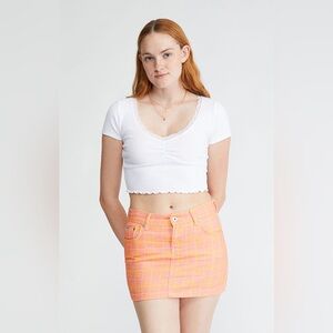 RAGGED PREIST Ragged Jeans Doll Denim Mini Skirt 30 Pink Orange Checkered NWT